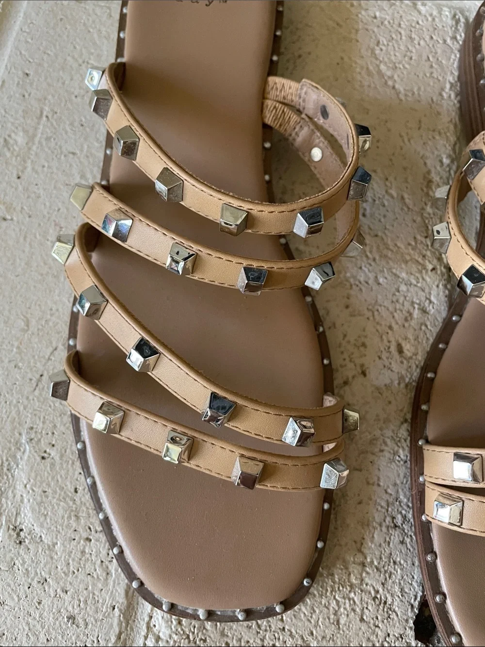 a new day Tan Studded Multi-Strap Slide Sandals